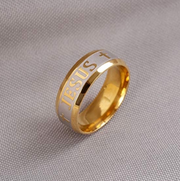 Jesus Stainless Steel Gold Plated  On Silver Ring Band - Picture 2 of 4